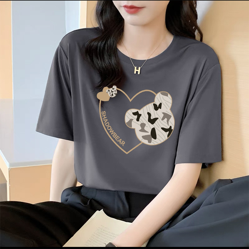 Women's Cotton Short-Sleeved T-shirt Summer New Loose Korean Style White round Neck Printed Half Sleeve T-shirt Student Casual Top