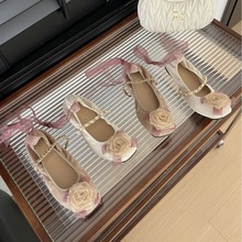 C8-3~平底法式复古玫瑰花朵玛丽珍单鞋女鞋子2024年新款芭蕾舞鞋
