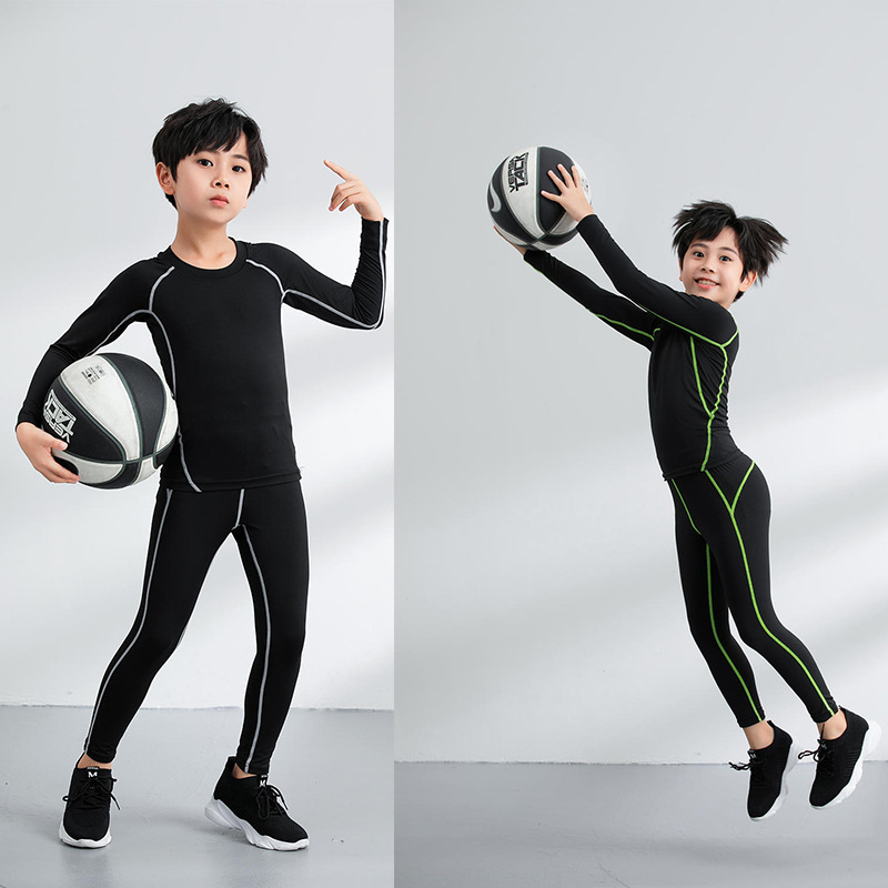 儿童紧身衣训练服男童速干衣跑步健身服成人打底篮球足球运动套装