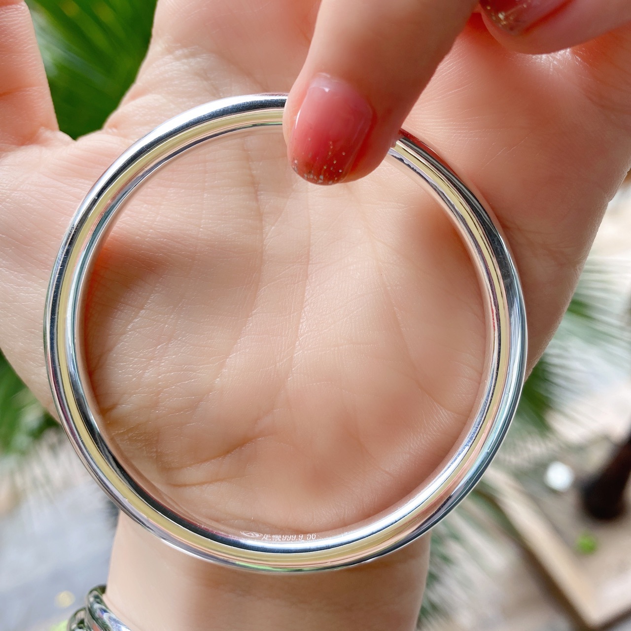 9999银手镯定制实心光面传承开口闭口可带光球圆条圆棍情侣手环