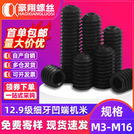 12.9级细牙黑色凹端内六角机米螺丝紧定止付螺栓顶丝M2/M4/M5/M6