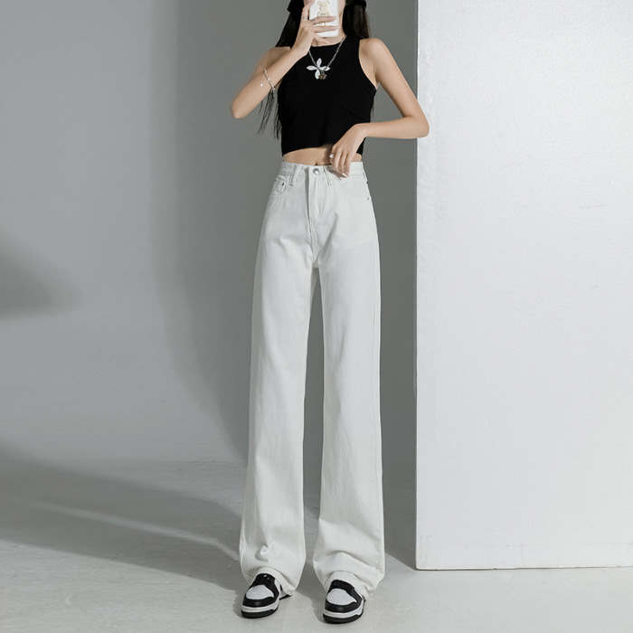 2024 New Pure Wide-Leg Pants High Waist Fashion Loose Straight Jeans Women's Spring Hundred Pants Four Seasons Pants