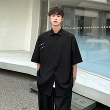 新中式男装冰丝衬衫短袖男夏季小众设计感宽松衬衣中国风气质外套