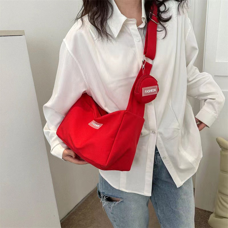 2023 New Crossbody Bag Student Bag for Class Female Ins Style Japanese Style Large Capacity Solid Color Bag Shoulder Bag