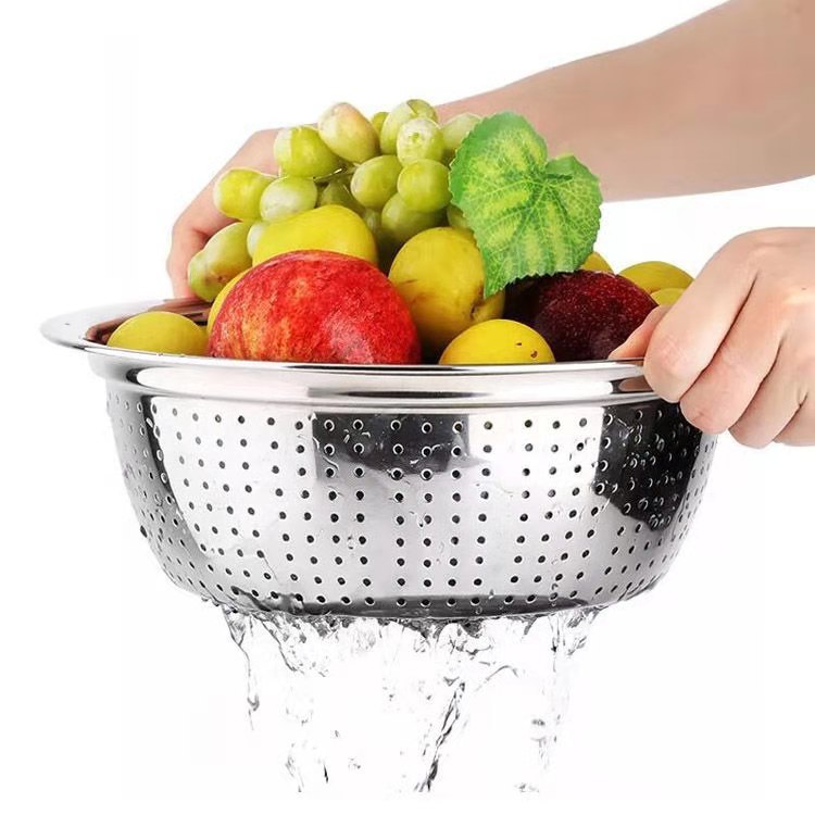 Naweixuan Platinum Multi-Purpose Sieve Stainless Steel Thickened Dense Hole Rice Washing Basket Bowl Strainer Vegetable Washing and Draining Vegetable Basket Washing Basin