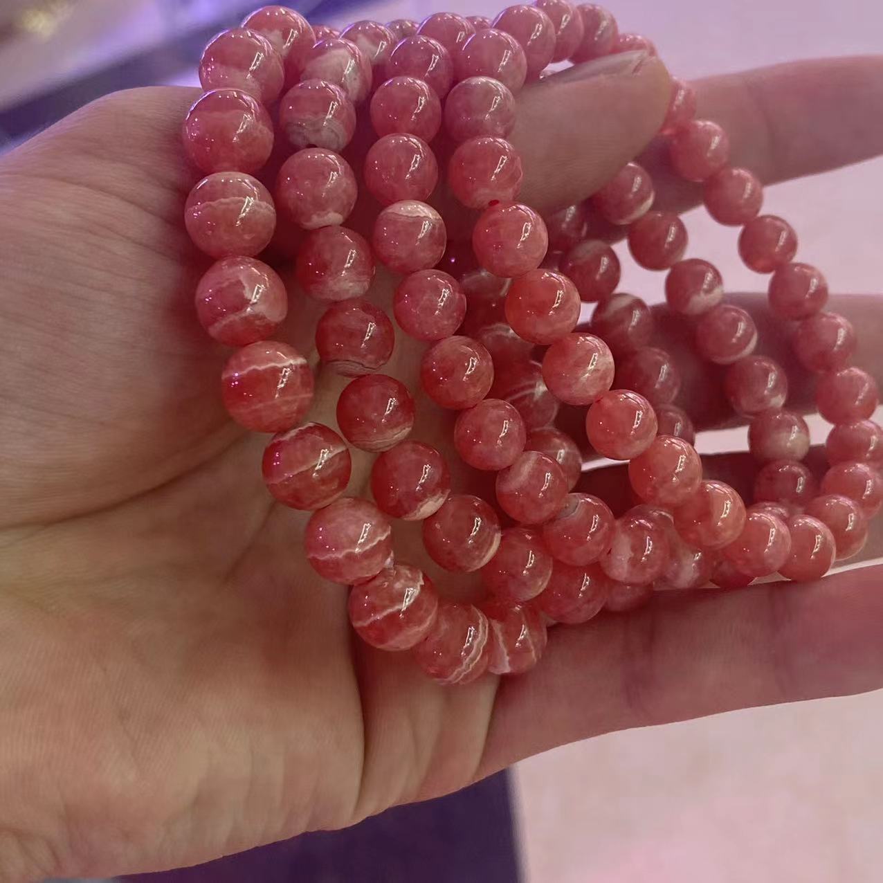 天然红纹石单圈手串五花肉质感无杂裂干净红底白五花红肉红纹石穿