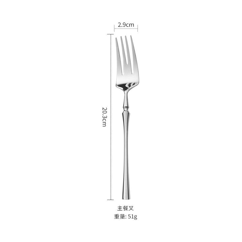 304 Stainless Steel Tableware Set Flat Head Small Waist Knife, Fork and Spoon Four-Piece Set Bright Matte Stainless Steel Tableware
