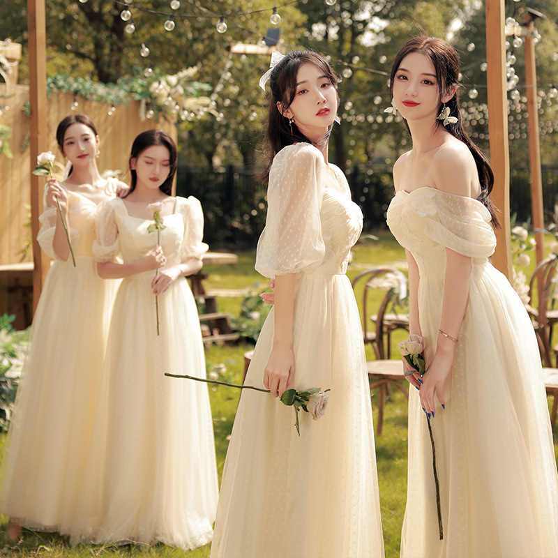 香槟色伴娘服女冬款2022新款小众大码胖mm姐妹毕业照学生礼服