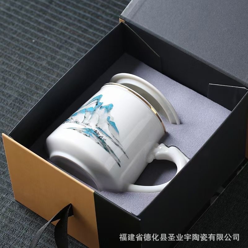 办公杯陶瓷泡茶杯家用喝茶杯茶水分离带盖个人杯会议商务礼品茶杯