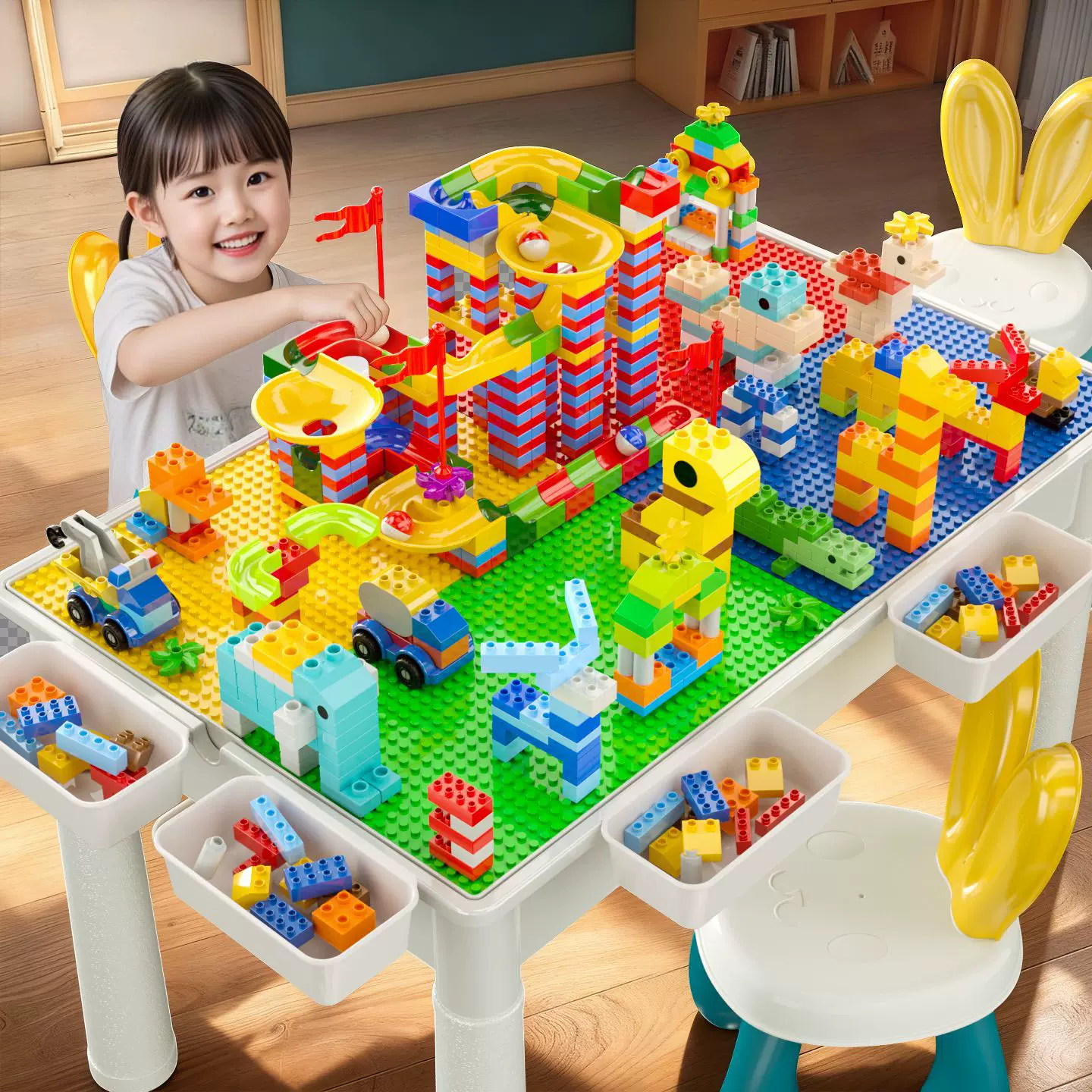 儿童幼儿园大颗粒积木桌男孩拼装DIY玩具多功能益智 宝宝女孩礼物