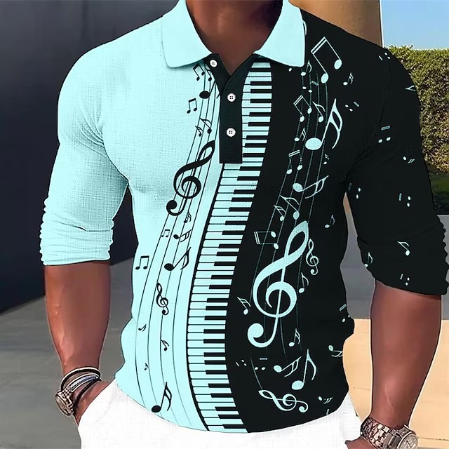 2023 Spring New European and American Men's 3D Digital Printing Long Sleeve Casual Fashion Sports Polo Shirts