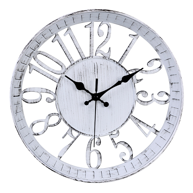 12-Inch American Retro Style Wall Clocks Personality Hollow out Digital Plastic 3D Mute round Wall Clock Quartz Clock