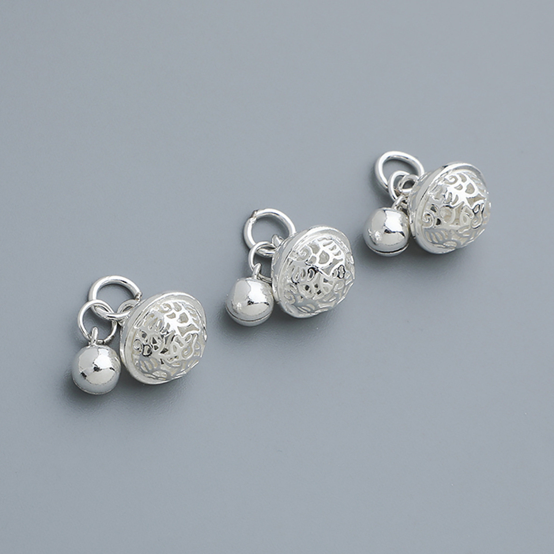 s925银铃铛复古镂空铃铛diy手工串珠手链挂件花千骨宫铃吊坠配件