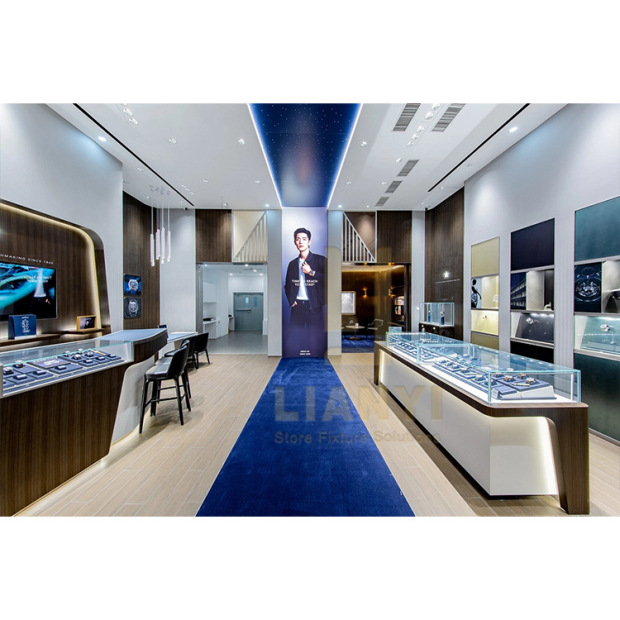 商场手表店展示柜玻璃名表柜台定制入墙钟表柜手表立柜中岛柜带灯