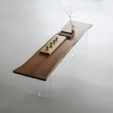 北美黑胡桃木实木餐桌自然边不规则原木大板桌子整板