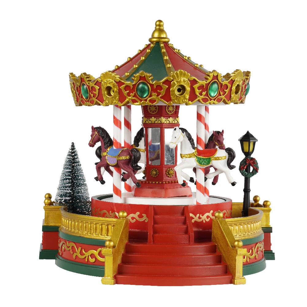 [Spot] New Christmas Gift Carousel Decoration Decoration Music Box with LED Lights