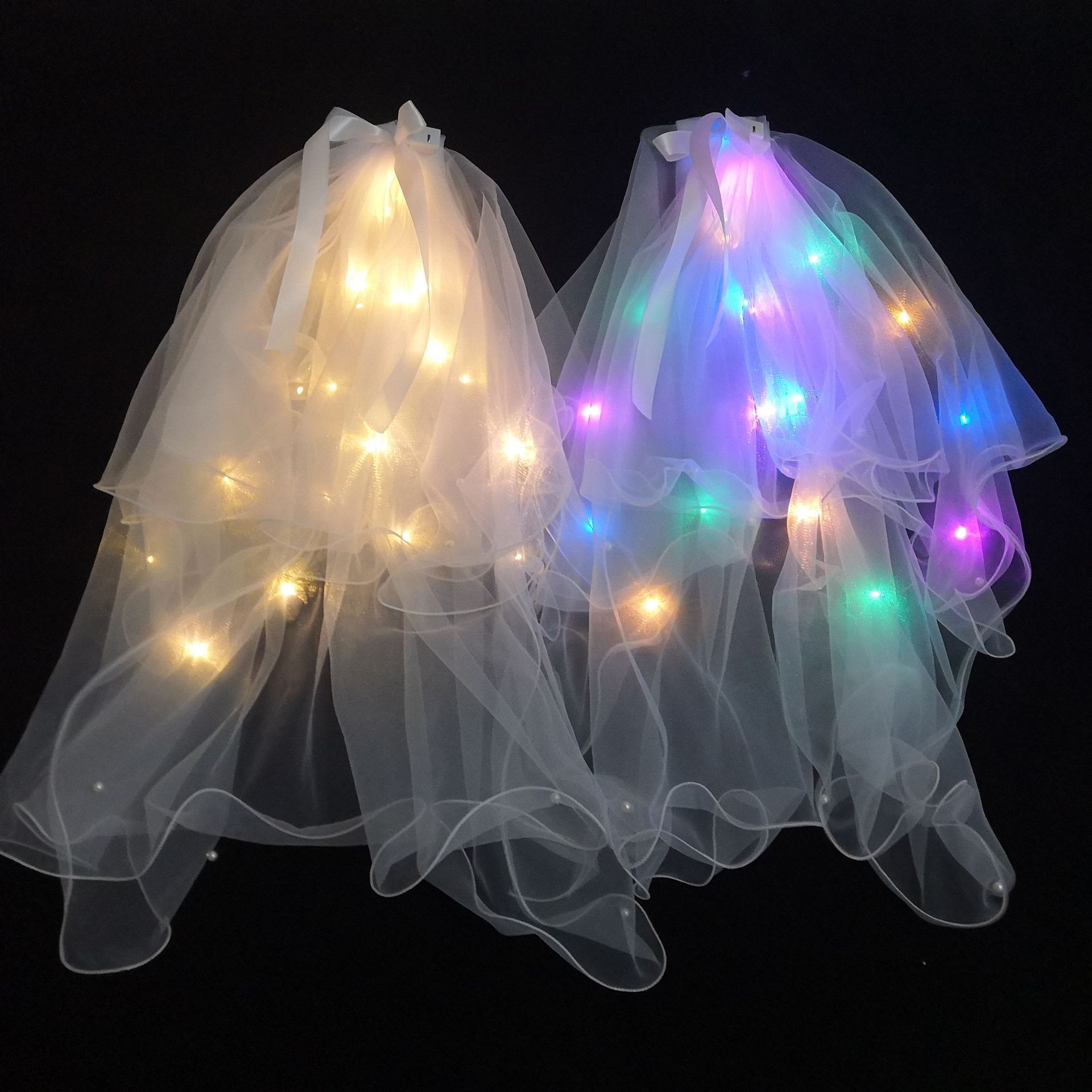 New Internet Celebrity Luminous Children Girl Crown Veil Headdress Cute Girl's Hair Accessories Night Market Square Luminous Veil