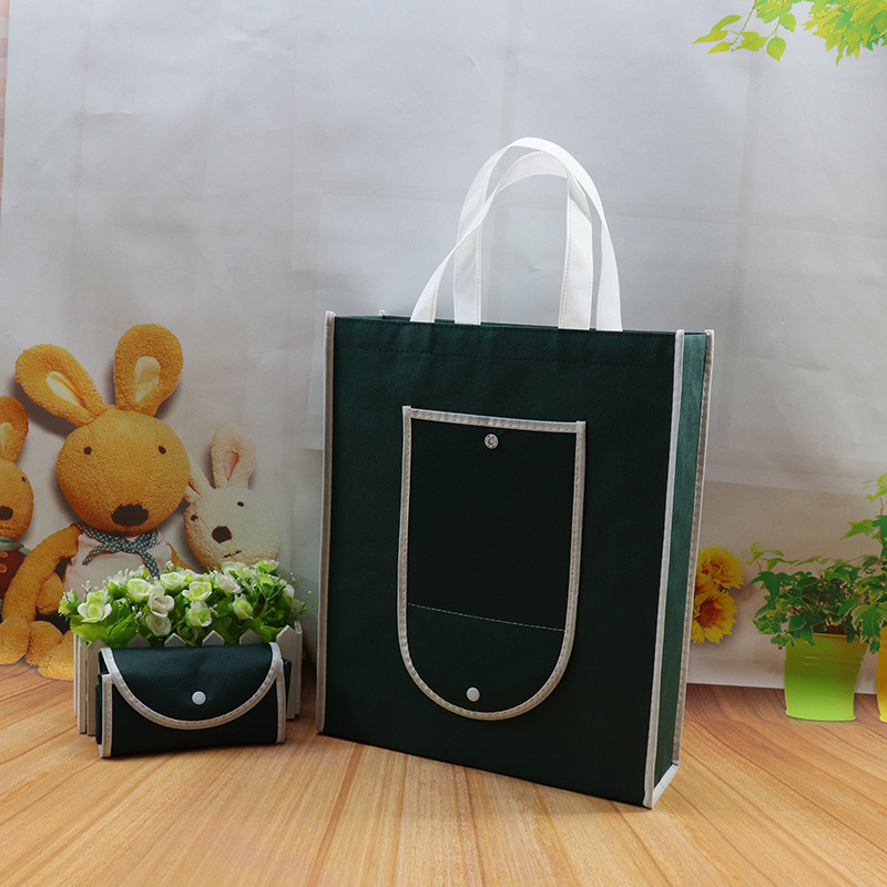 Eco-friendly Bag Advertising Buggy Bag Color Printing Hot Pressing Snap Button Supermarket Shopping Bag Folding Non-Woven Fabric Tote Bag Customization