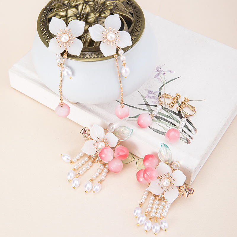 唐风明制汉服发饰套装女超仙气流苏对夹边夹古风头饰夹子古装配饰