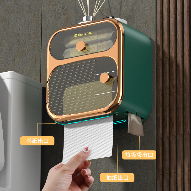 Toilet Tissue Box Wall-Mounted Waterproof Toilet Paper Box Free Punch Tissue Box Toilet Paper Roll Paper Storage Rack