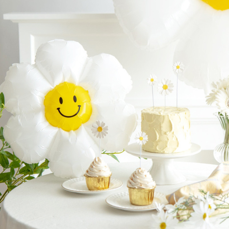 White Little Daisy Balloon Plumeria Rubra Balloon Chrysanthemum Ins Style Birthday Arrangement Smiley Face SUNFLOWER Flower Balloon