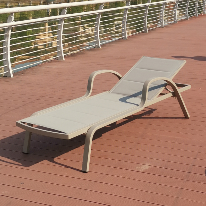 户外躺椅酒店会所泳池休闲特斯林网布沙滩椅铝合金躺椅海滩椅现货