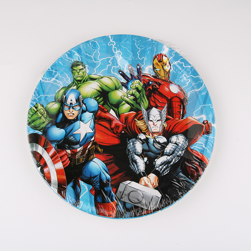 Avengers Children Birthday and Holiday Party Suit Pennant Paper Cup Paper Pallet Mask Party Tableware Set