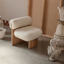 北欧极简小户型客厅实木单人休闲椅侘寂风设计师羊羔绒懒人沙发椅