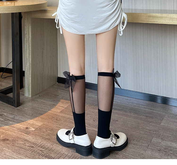 夏季薄日系奶白色甜美洛丽塔jk小腿袜女lolita吊带蝴蝶结中筒丝袜