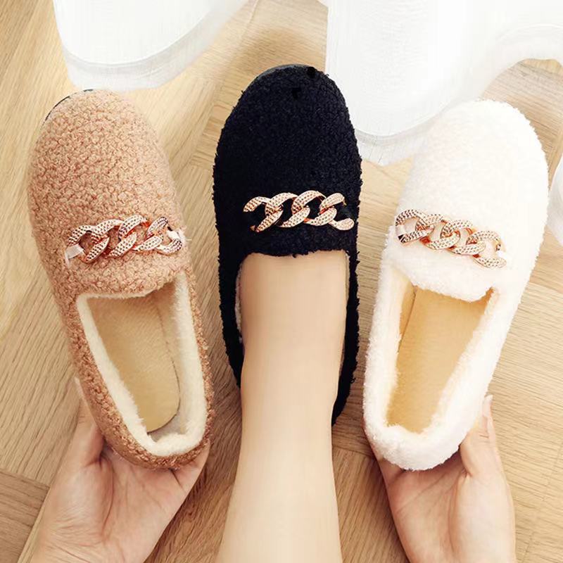 Flat-Bottomed One-Leg Peas One-Piece Shoes Cotton-Padded Shoes Pedal Plush Warm Hair Generation Shoes plus Household Velvet Women's Plus