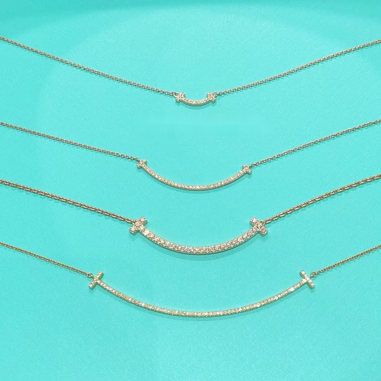 v金高版本t家微笑项链镀真18k玫瑰金满钻无钻轻奢笑脸锁骨项链厂