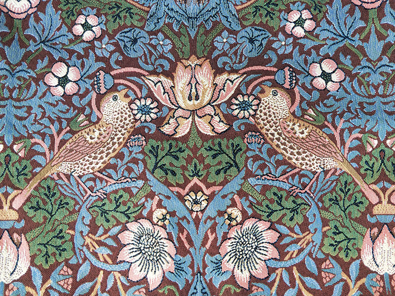 设计织造威廉莫里斯草莓装饰墙布箱包大提花沙发桌布草莓面料出口