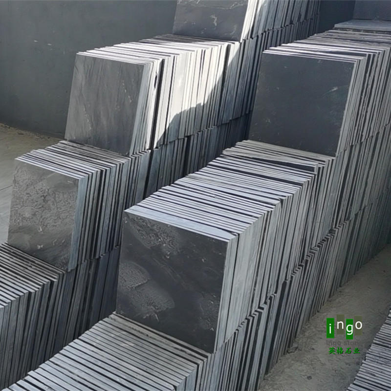 青石板自然面300*600 黑色防滑板岩文化石仿古园林景观青石板地砖