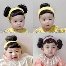 ins爆款韓國嬰兒可愛花苞丸子頭假發發帶女寶寶百搭頭飾女童發