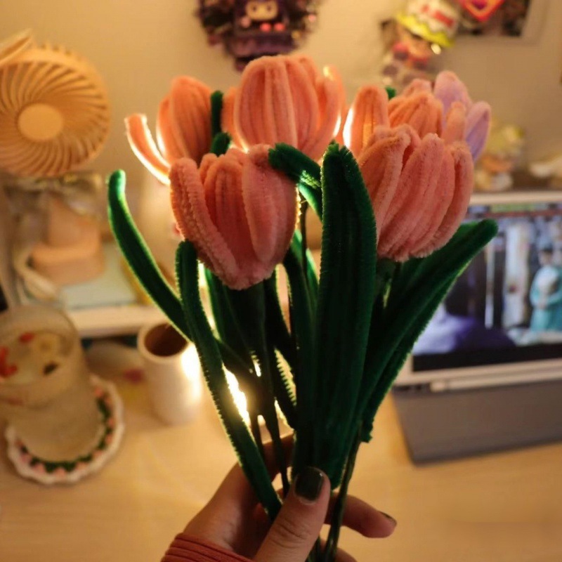 扭扭花毛绒棒郁金香束diy制作材料包情侣送女友闺蜜跨境
