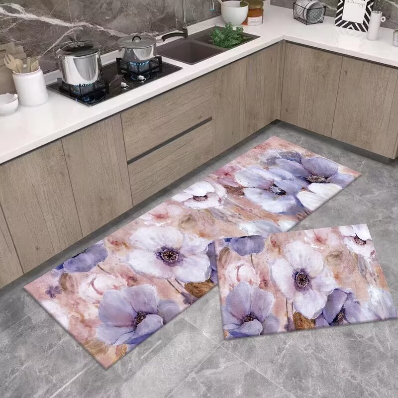 Diatom Ooze Floral Printed Soft Mat Kitchen Two-Piece Set Floor Mat Absorbent Oil-Absorbing Non-Slip Mat Set Carpet