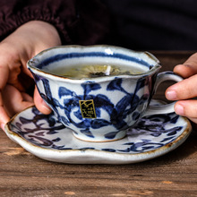 日本进口Bloom手绘陶瓷咖啡杯釉下彩樱花唐草复古带碟茶杯水杯