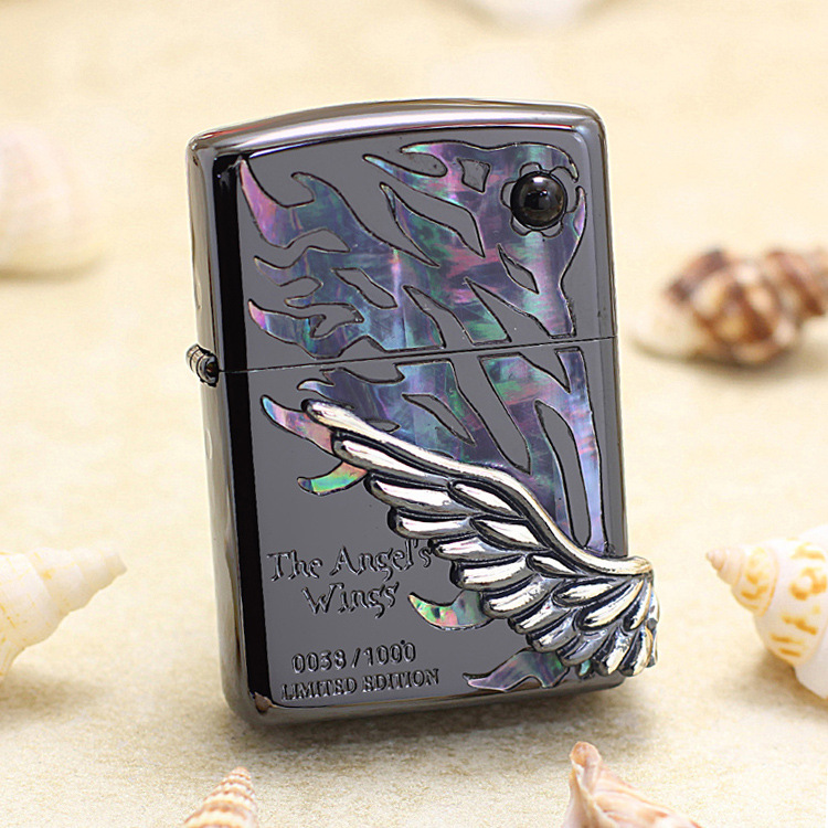 zippo打火机paw-120sbk限量贝壳天使之翼翅膀(黑冰)-阿里巴巴