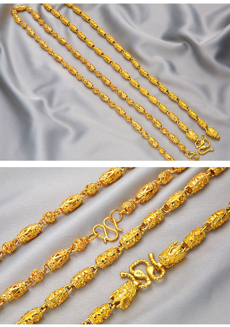 镀黄金项链男女仿真真空电镀24k越南沙金首饰龙头圆珠链不掉色