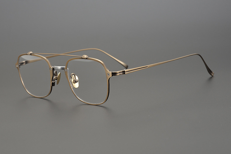 手工古铜色造旧哑光磨砂镜框 百搭飞行员式纯钛眼镜男女 简约复古