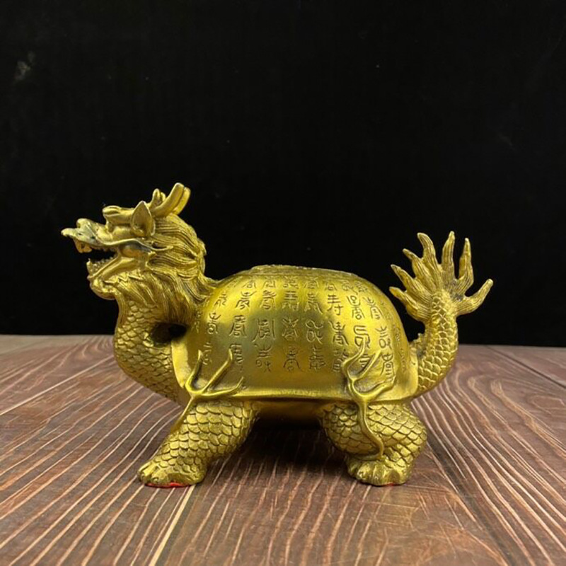 精工纯铜龙龟家居客厅摆件黄铜百寿龟寿子龟铜龙龟摆设工艺品