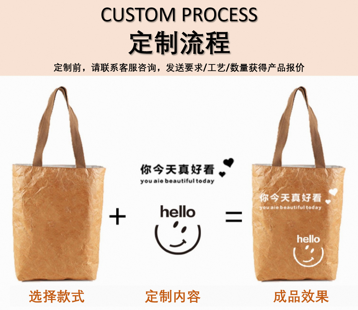 High-End DuPont Paper Bag Custom Wholesale Enterprise Exhibition Advertising Soft Pattern Washed DuPont Paper Bag Custom Logo