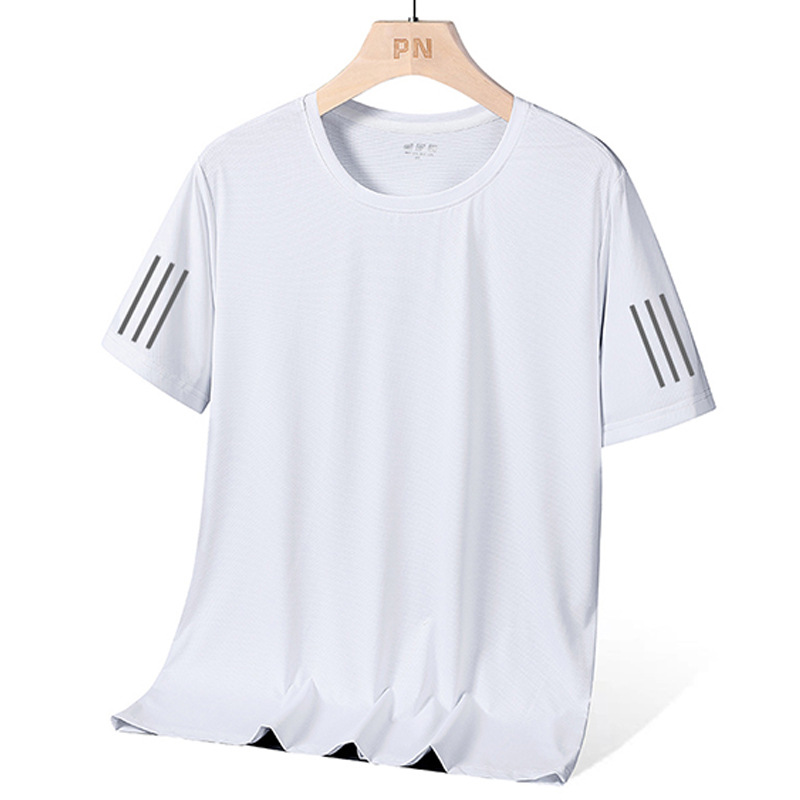 Summer Ice Silk Short-Sleeved T-shirt Men's Loose round Neck Quick-Drying Solid Color Simple Thin Outdoor Sports Men's T-shirt