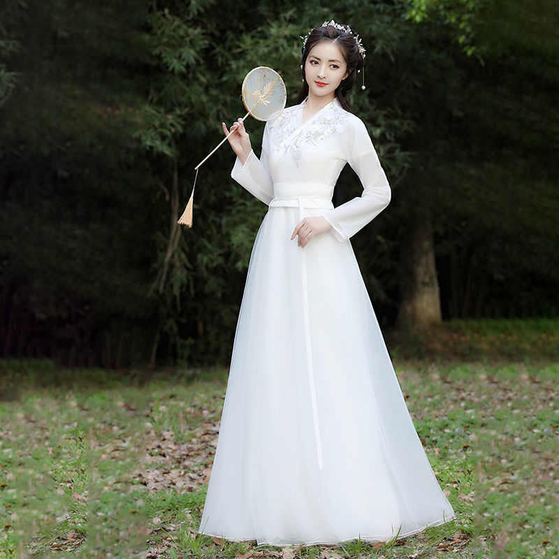 古装衣服女汉服超仙古典舞蹈演出服仙气学生古风明制仙女裙-阿里巴巴