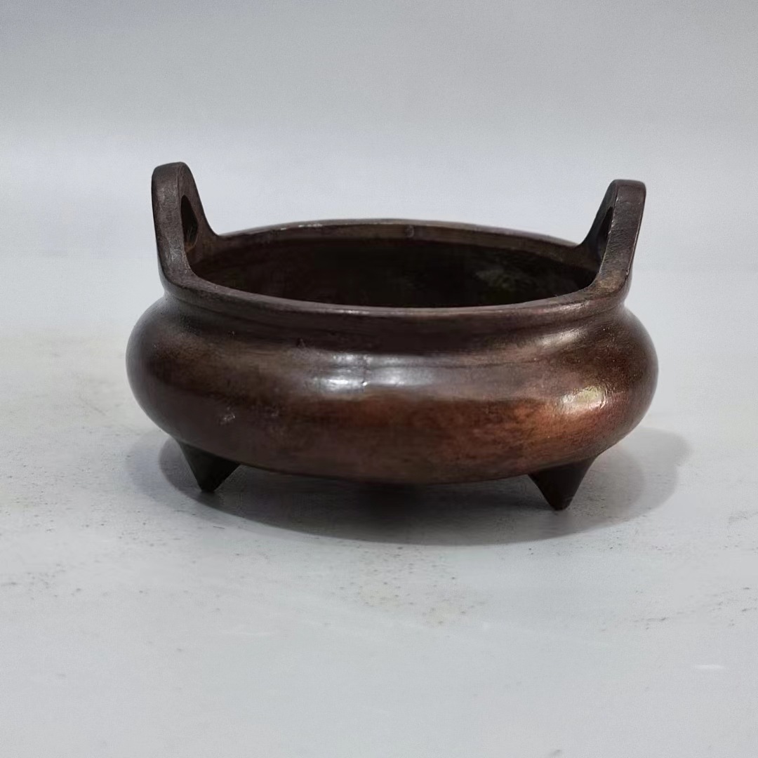 纯铜紫铜冲天耳宣德炉家用室内供佛铜香炉家居摆件古玩家居摆件