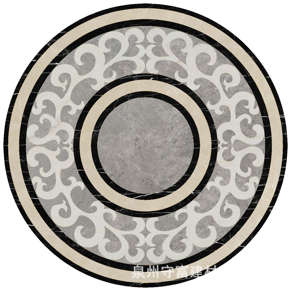 中国风古典拼花地板 黑白地板 拼接石头酒店工厂地面圆形图案