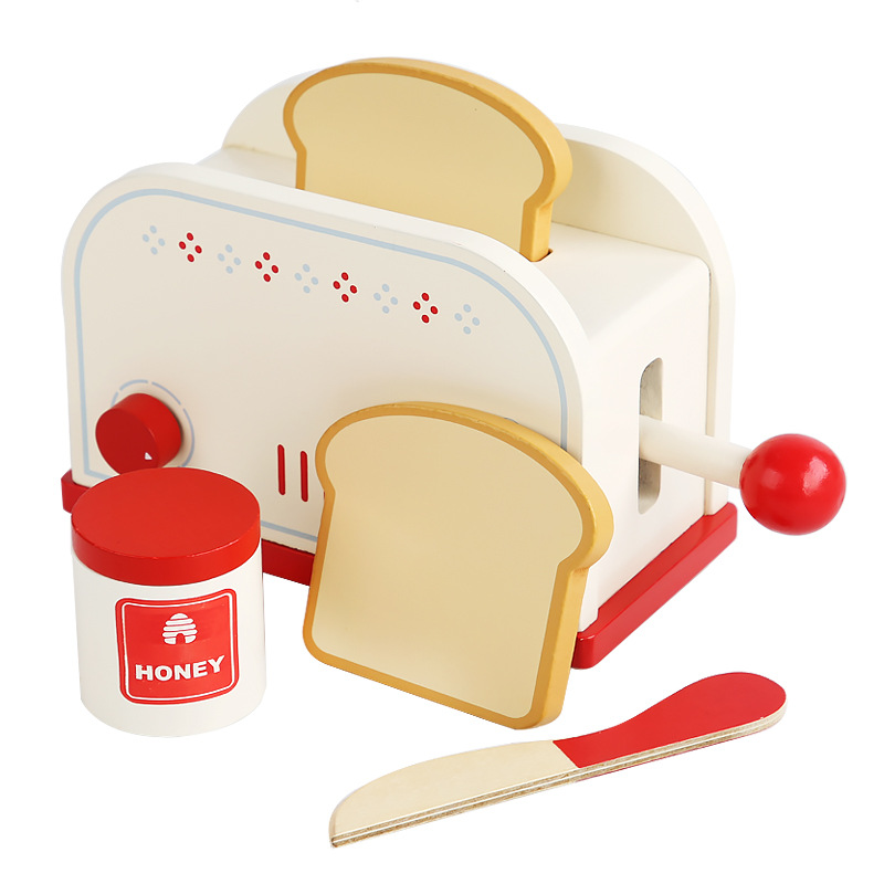Factory Supply Play House Kitchen Wooden White Bread Maker Coffee Machine Mixer Simulation Kitchenware Parent-Child Toys