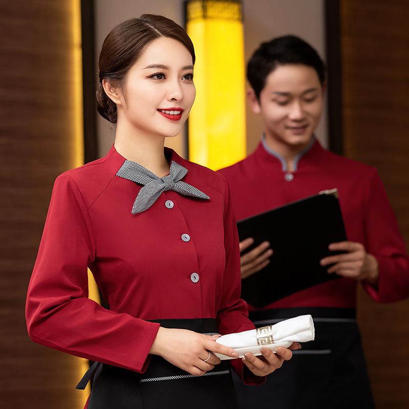 加厚服务员工作服套装长袖秋冬女中式餐厅餐饮茶楼饭店火锅店加棉