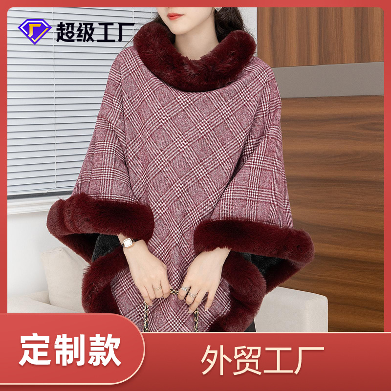 European and American New Sunshade Composite Covers Imitate Rex Rabbit Fur Fur Cloak Pullover Shawl Exclusive for Cross-Border Polyester Fleece-Lined