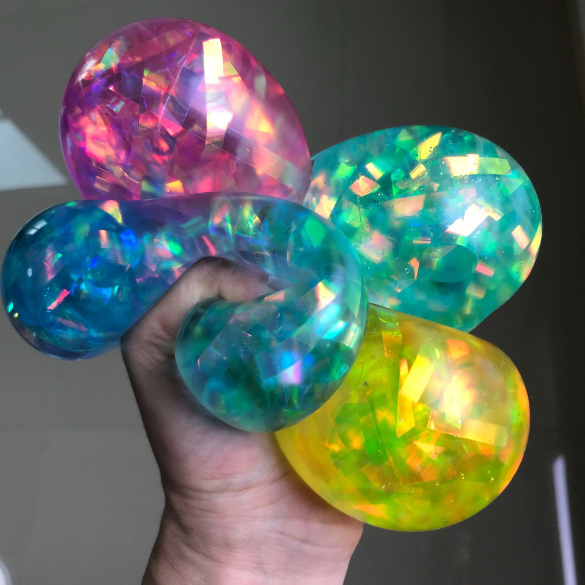 亚马逊新款炫彩带球 闪光金粉弹力球 发泄果胶水晶球解压玩具